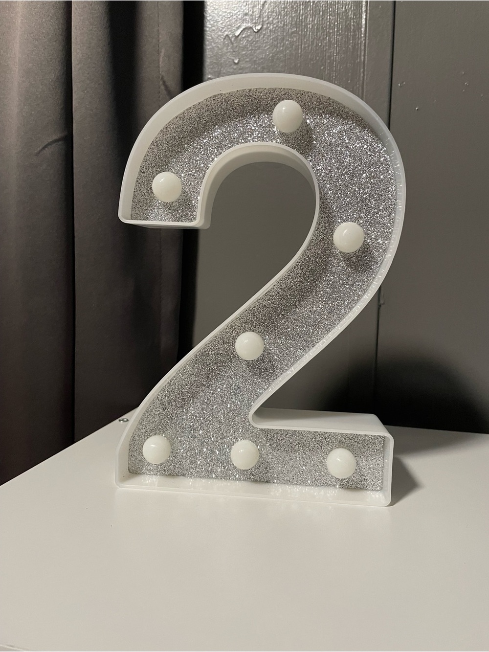 Silver Glitter Number 2 Light - 2nd Birthday Party Decor